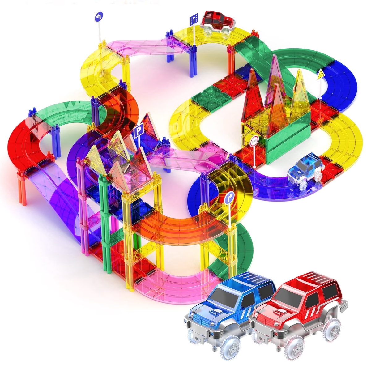 PicassoTiles 128pc Race Track Building Blocks