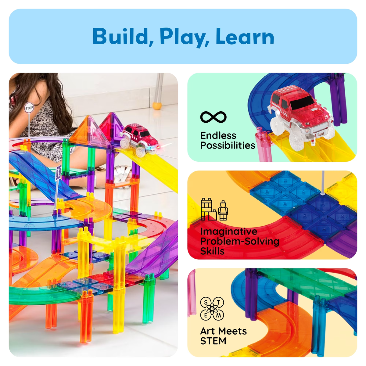 PicassoTiles 128pc Race Track Building Blocks