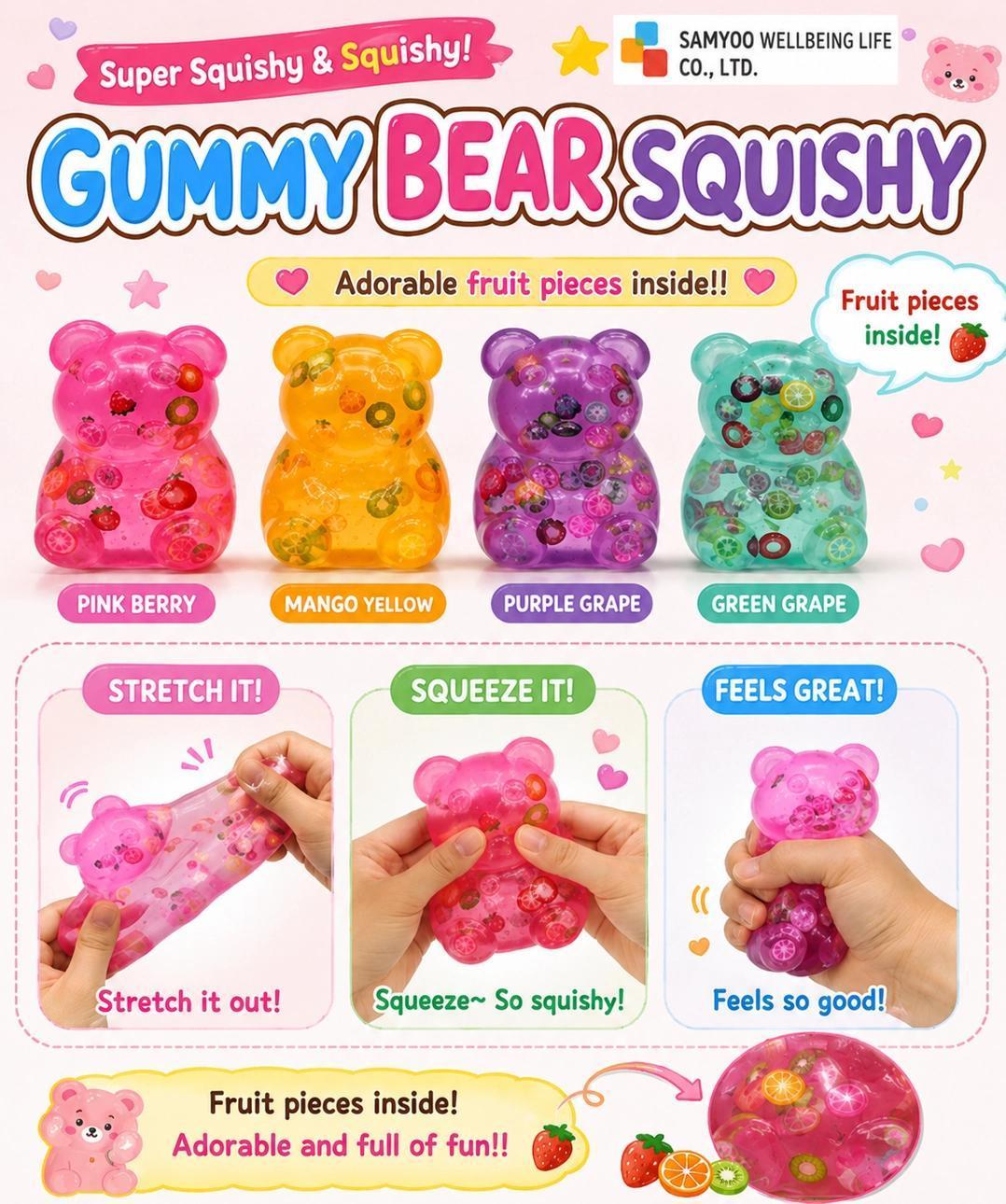 Fruit Confetti Clear Gummy Bear Squishy