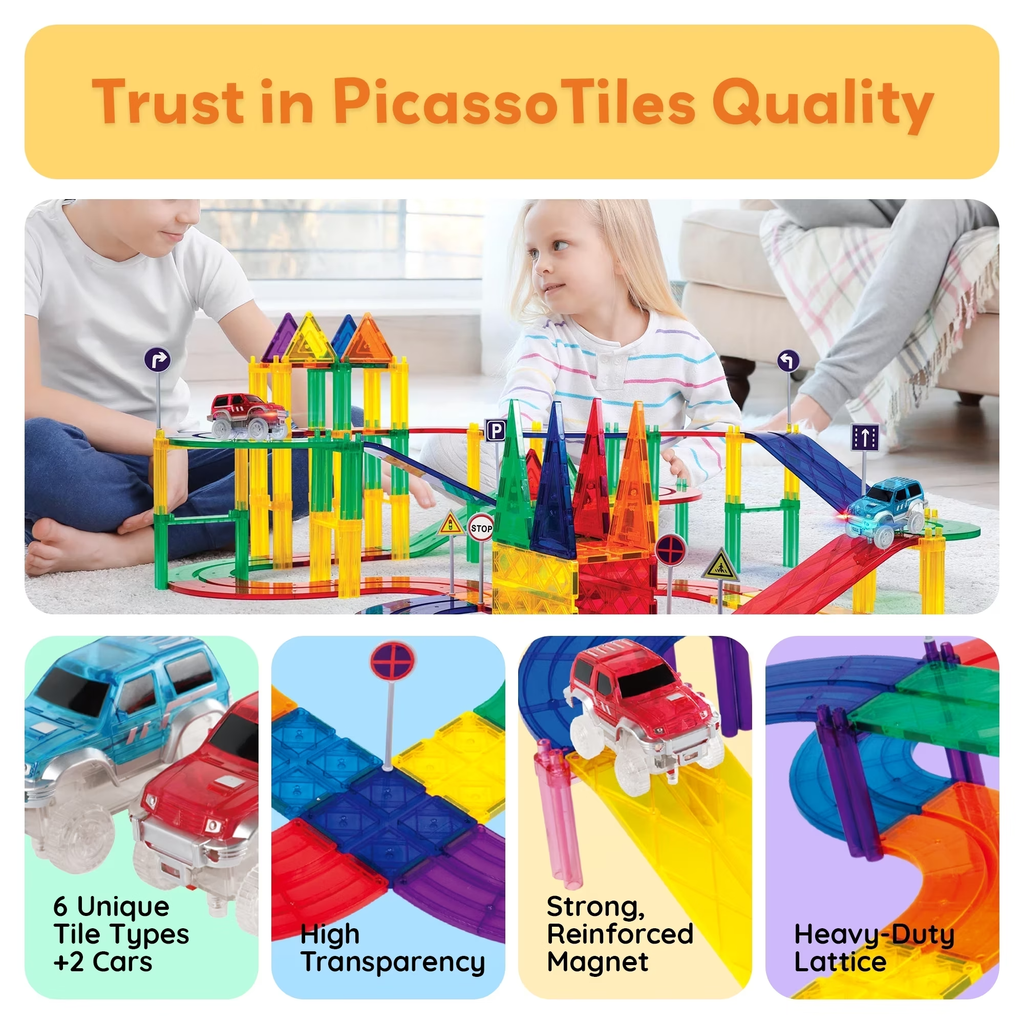 PicassoTiles 128pc Race Track Building Blocks